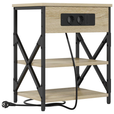 vidaXL Bedside Cabinet with Charging Station with Shelf with Storage Sonoma oak