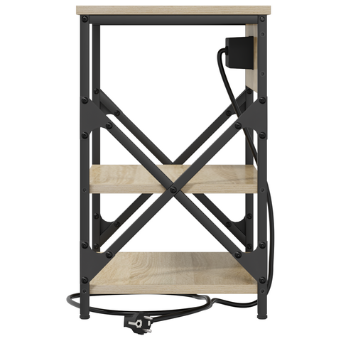 vidaXL Bedside Cabinet with Charging Station with Shelf with Storage Sonoma oak