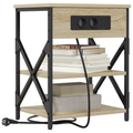 vidaXL Bedside Cabinet with Charging Station with Shelf with Storage Sonoma oak