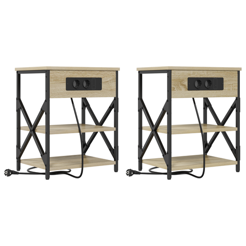 vidaXL Bedside Cabinet with Charging Station 2 pcs Sonoma oak