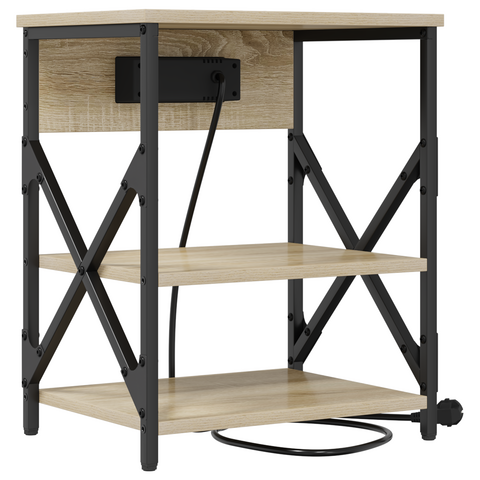 vidaXL Bedside Cabinet with Charging Station 2 pcs Sonoma oak