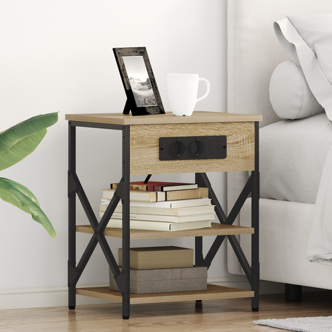 vidaXL Bedside Cabinet with Charging Station 2 pcs Sonoma oak