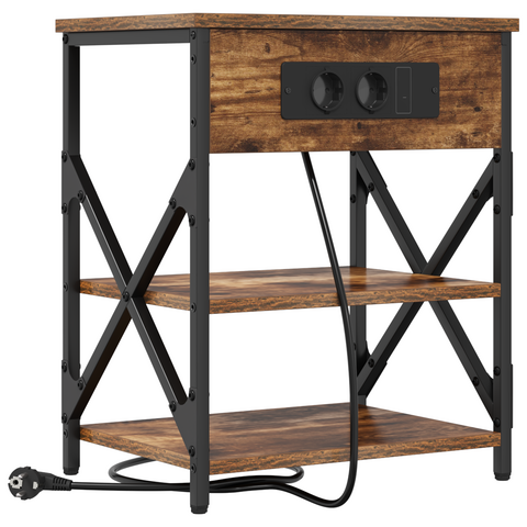 vidaXL Bedside Cabinet with Charging Station with Shelf with Storage Smoked oak