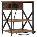 vidaXL Bedside Cabinet with Charging Station with Shelf with Storage Smoked oak