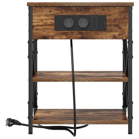 vidaXL Bedside Cabinet with Charging Station with Shelf with Storage Smoked oak