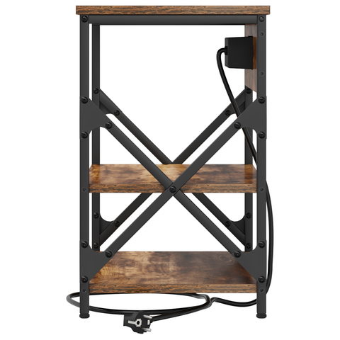 vidaXL Bedside Cabinet with Charging Station with Shelf with Storage Smoked oak