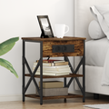 vidaXL Bedside Cabinet with Charging Station with Shelf with Storage Smoked oak