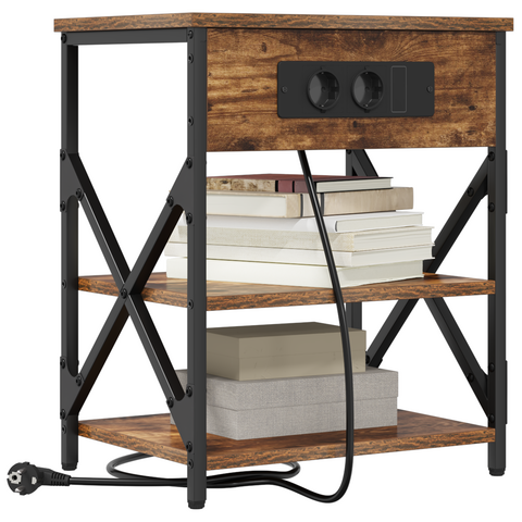 vidaXL Bedside Cabinet with Charging Station with Shelf with Storage Smoked oak