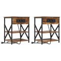 vidaXL Bedside Cabinet with Charging Station 2 pcs Smoked oak