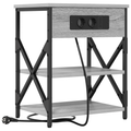 vidaXL Bedside Cabinet with Charging Station with Shelf with Storage Grey sonoma