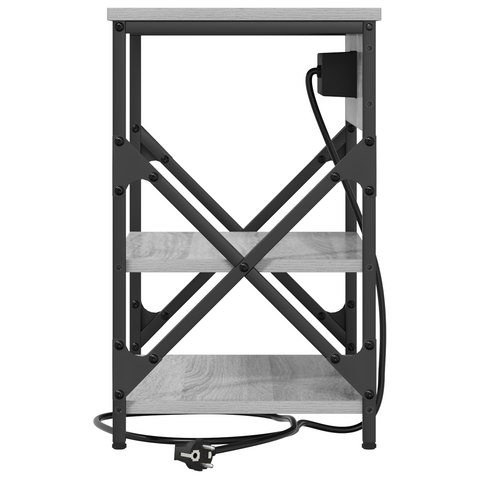 vidaXL Bedside Cabinet with Charging Station with Shelf with Storage Grey sonoma