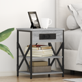 vidaXL Bedside Cabinet with Charging Station with Shelf with Storage Grey sonoma