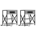 vidaXL Bedside Cabinet with Charging Station 2 pcs Grey sonoma