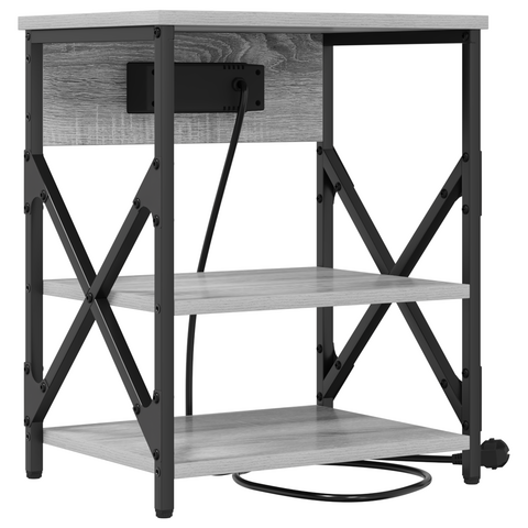 vidaXL Bedside Cabinet with Charging Station 2 pcs Grey sonoma