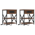 vidaXL Bedside Cabinet with Charging Station 2 pcs Brown oak
