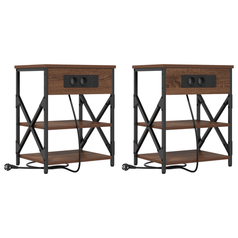 vidaXL Bedside Cabinet with Charging Station 2 pcs Brown oak