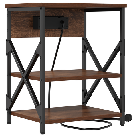 vidaXL Bedside Cabinet with Charging Station 2 pcs Brown oak