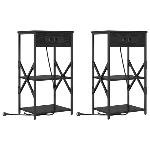 vidaXL Bedside Cabinets with Shelf with Storage 2 pcs Black oak Engineered wood
