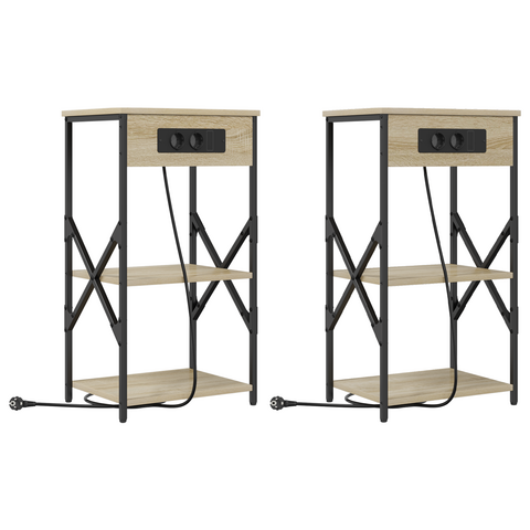 vidaXL Bedside Cabinets with Shelf with Storage 2 pcs Sonoma oak Engineered wood