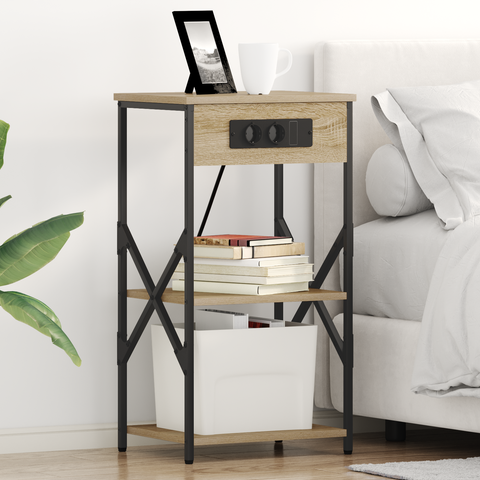 vidaXL Bedside Cabinets with Shelf with Storage 2 pcs Sonoma oak Engineered wood