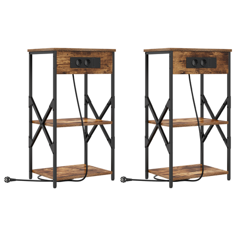 vidaXL Bedside Cabinets with Shelf with Storage 2 pcs Smoked oak Engineered wood