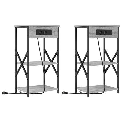 vidaXL Bedside Cabinets with Shelf with Storage 2 pcs Grey sonoma Engineered wood