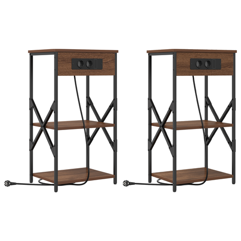 vidaXL Bedside Cabinets with Shelf with Storage 2 pcs Brown oak Engineered wood