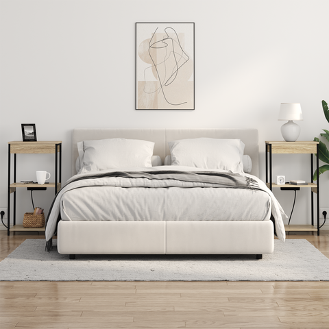 vidaXL Bedside Cabinet with Charging Station with Shelf with Storage Sonoma oak