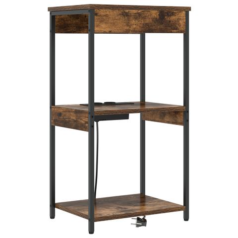 vidaXL Bedside Cabinet with Charging Station with Shelf with Storage Smoked oak