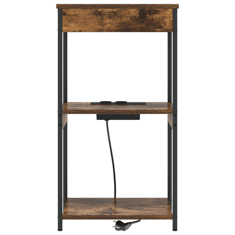 vidaXL Bedside Cabinet with Charging Station with Shelf with Storage Smoked oak
