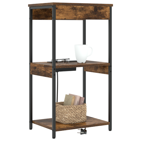 vidaXL Bedside Cabinet with Charging Station with Shelf with Storage Smoked oak