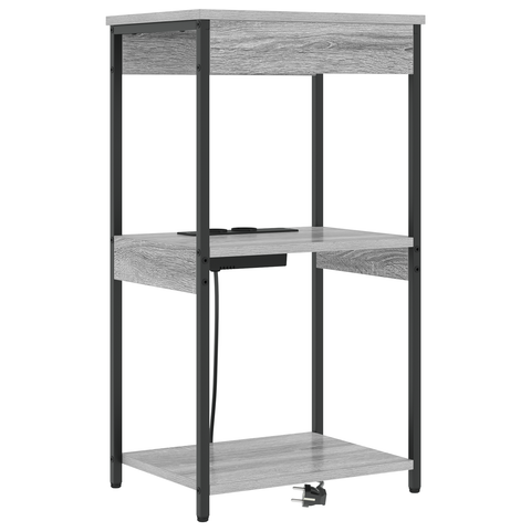 vidaXL Bedside Cabinet with Charging Station with Shelf with Storage Grey sonoma