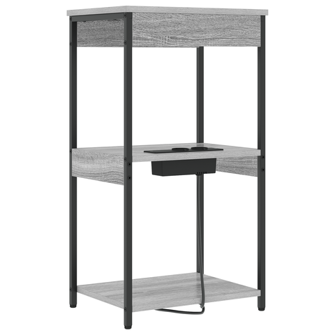 vidaXL Bedside Cabinet with Charging Station with Shelf with Storage Grey sonoma
