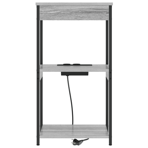 vidaXL Bedside Cabinet with Charging Station with Shelf with Storage Grey sonoma