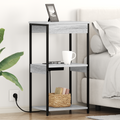 vidaXL Bedside Cabinet with Charging Station with Shelf with Storage Grey sonoma
