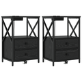 vidaXL Bedside Cabinet with Charging Station 2 pcs Black oak