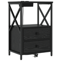 vidaXL Bedside Cabinet with Charging Station 2 pcs Black oak