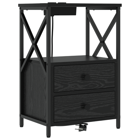 vidaXL Bedside Cabinet with Charging Station 2 pcs Black oak