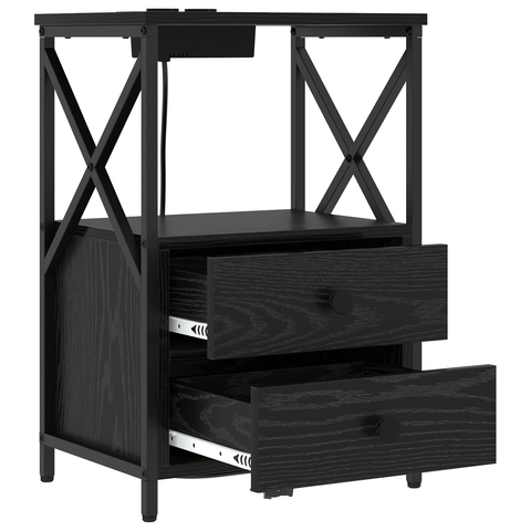 vidaXL Bedside Cabinet with Charging Station 2 pcs Black oak