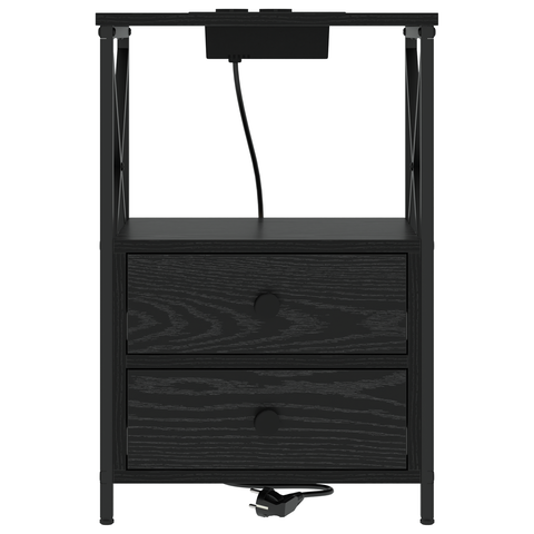 vidaXL Bedside Cabinet with Charging Station 2 pcs Black oak