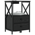 vidaXL Bedside Cabinet with Charging Station 2 pcs Black oak