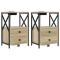 vidaXL Bedside Cabinet with Charging Station 2 pcs Sonoma oak