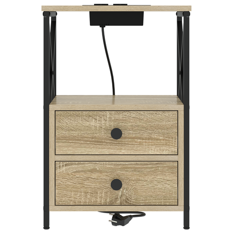 vidaXL Bedside Cabinet with Charging Station 2 pcs Sonoma oak