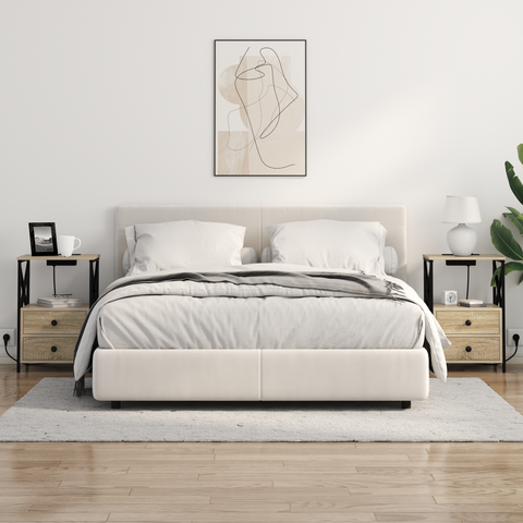 vidaXL Bedside Cabinet with Charging Station 2 pcs Sonoma oak