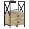 vidaXL Bedside Cabinet with Charging Station 2 pcs Sonoma oak