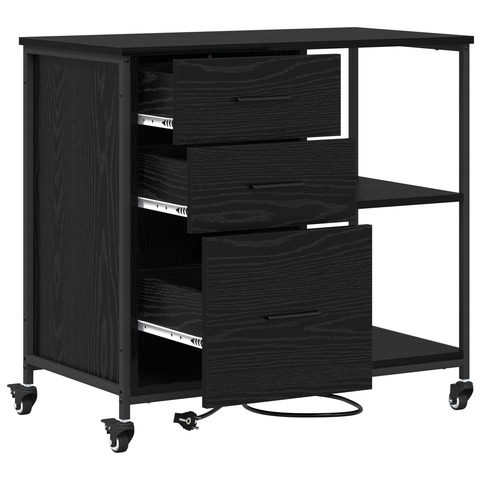 vidaXL Office Cabinet with Wheel Black oak Engineered wood
