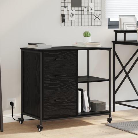 vidaXL Office Cabinet with Wheel Black oak Engineered wood