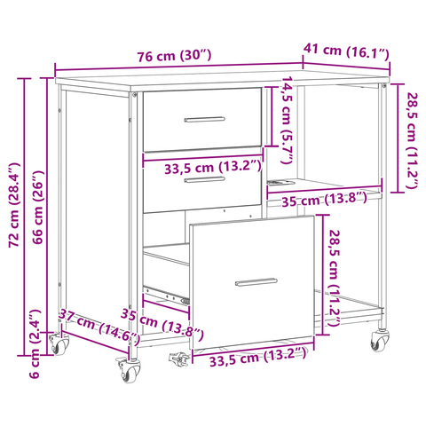 vidaXL Office Cabinet with Wheel Black oak Engineered wood