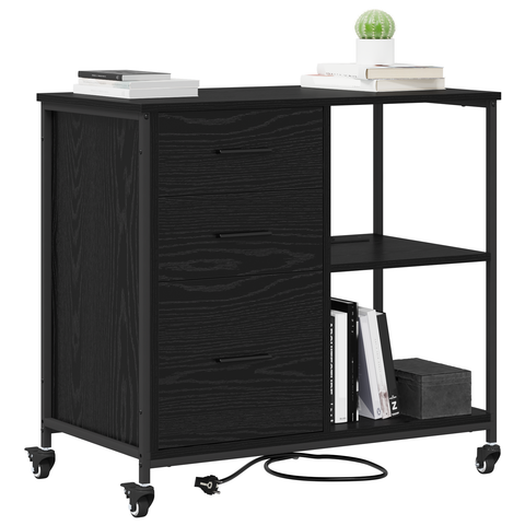 vidaXL Office Cabinet with Wheel Black oak Engineered wood