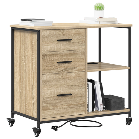 vidaXL Office Cabinet with Wheel Sonoma oak Engineered wood